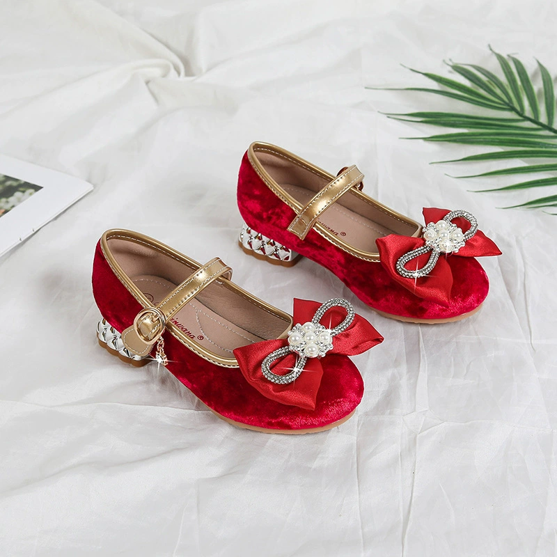 Принцесс обувь для девочек 2025 весна и осень новые детские туфли кожаные туфли на высоком каблуке