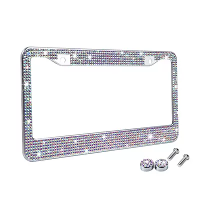US standard diamond-studded stainless steel car – License plate holder/license plate holder - round-hole-acrylic-drill-colorful