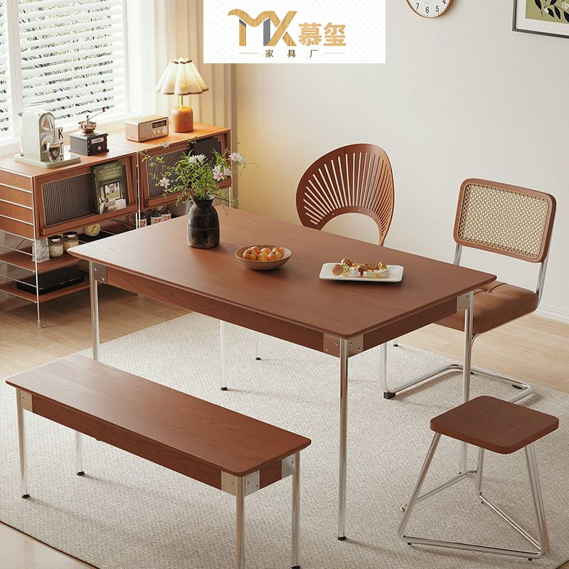 Medieval Bauhaus Solid Wood Dining Table Retro Small Apartment Nordic Home Rectangular Table Log Dining Table and Chairs