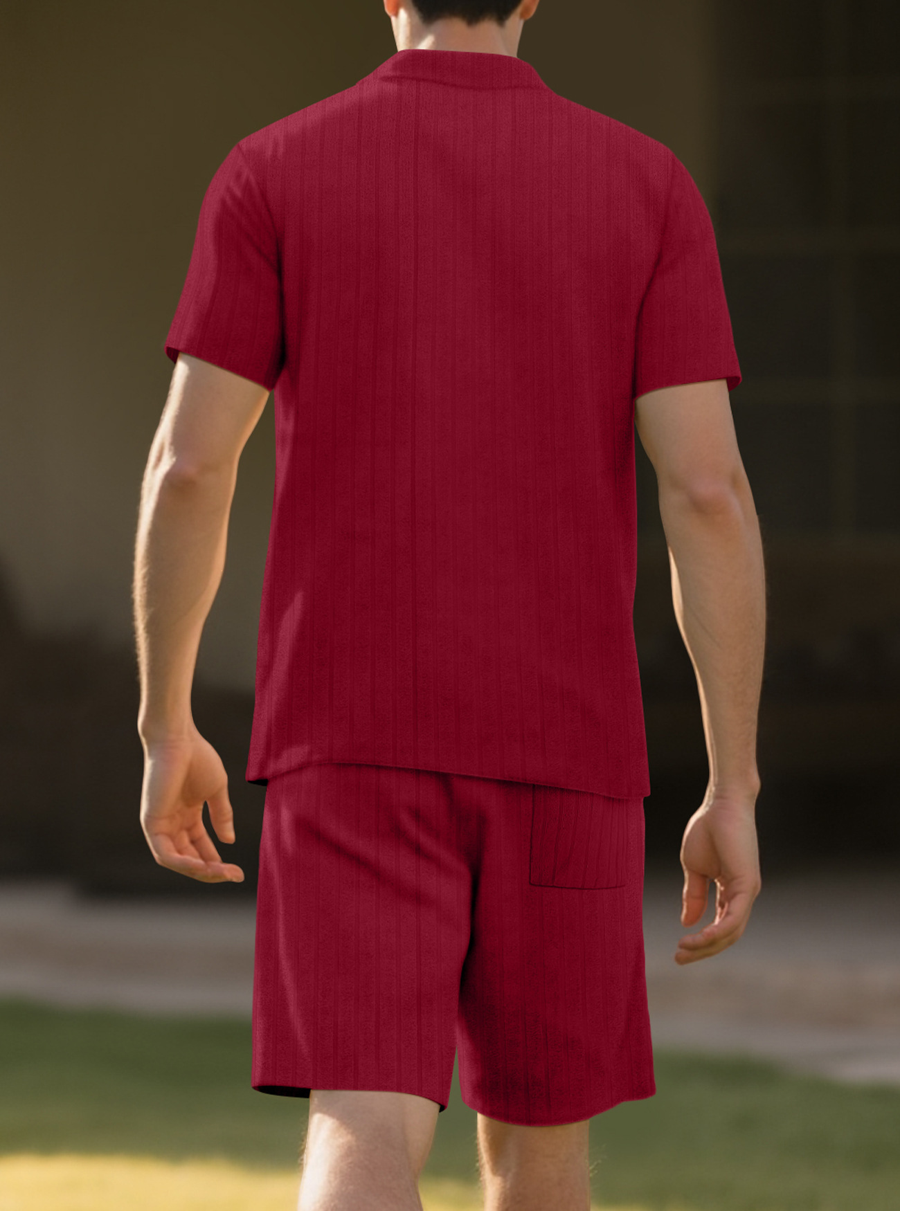 Herren Set Aus Einfarbigem Freizeithemd Und Shorts Für Den Sommer_voghion.com