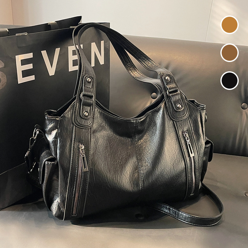 Vintage Women's Bag All-match Fashion Tote Bag Rivet High-end Sense Large Capacity Shoulder Portable Underarm Crossbody Commuter