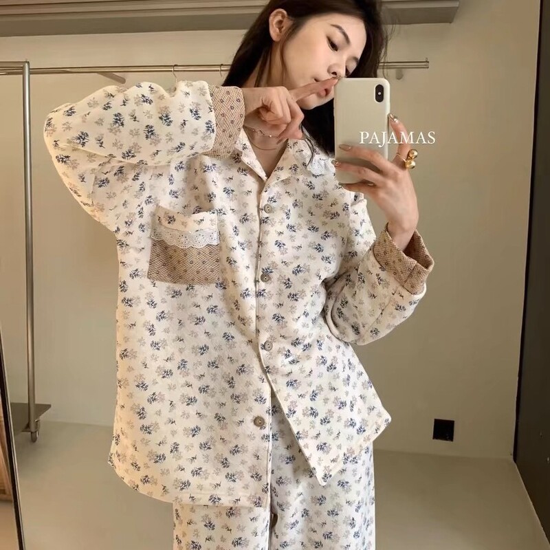 METWO Simple sense of relaxation! Pastoral Home Clothes Early Spring New Loose Comfortable Outer-Wearing Pajamas suit
