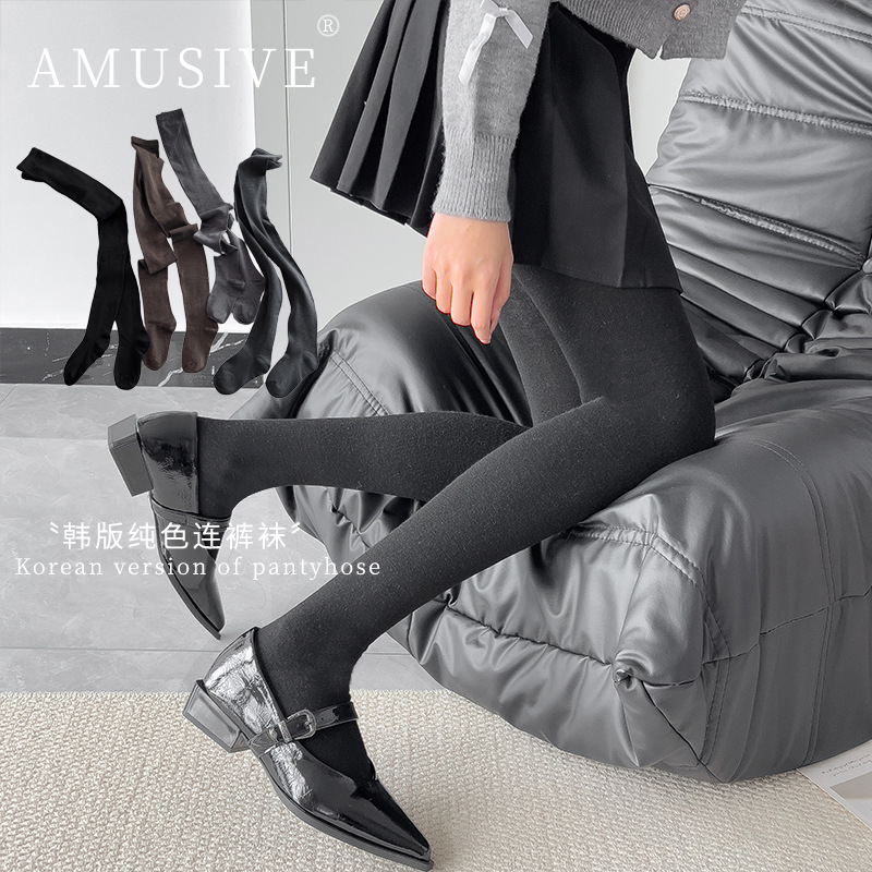 AMUSIVE wool mulberry silk right-angle heel pantyhose with heel slim-fit solid color leggings autumn and winter leggings