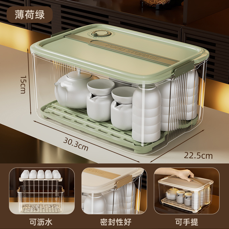 茶具茶杯收纳盒防尘透明放装杯子置物架功夫茶壶酒杯带盖橱柜整理|undefined