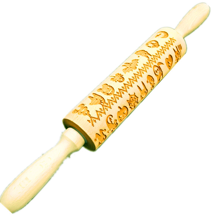 Madera Rolling pin haya grabado láser impresión Rolling pin relieve Rolling pin cuero Navidad fondant galleta presionando palo