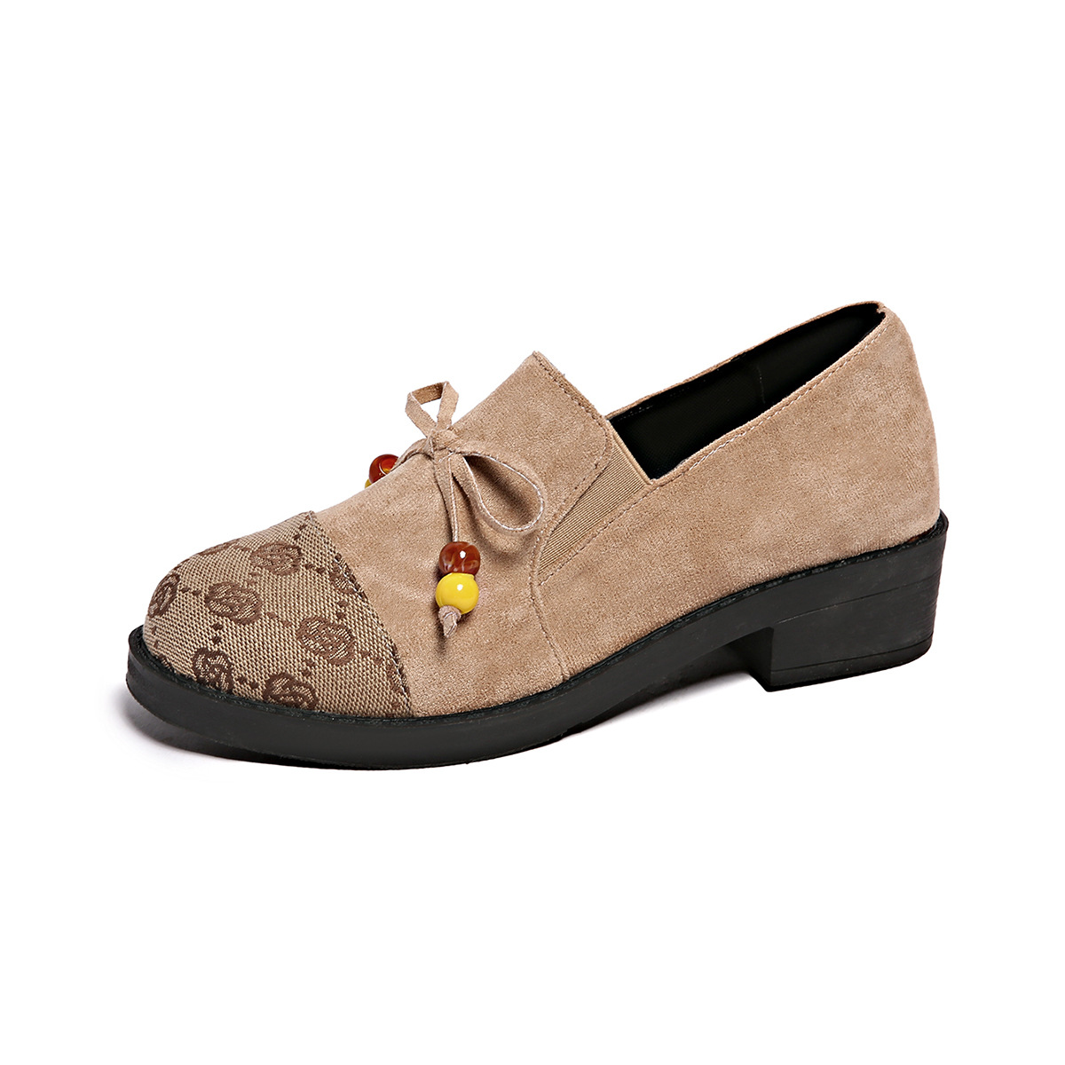 Women's plus Size Casual Loafers Plum Blossom Color Block Beaded Details Bow Outdoor Wear New Style Shoes_vogvips.com