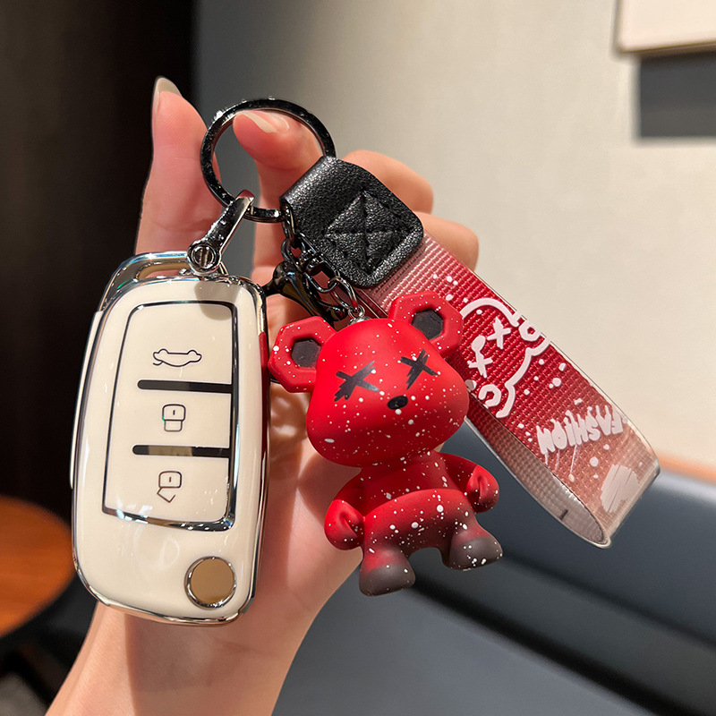 Geely C-접이식 3 키 [싱글 쉘 화이트] + 레드 폭력 곰 펜던트