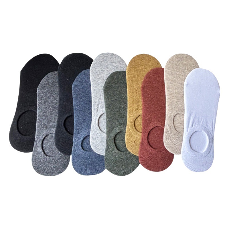 Calcetines de los hombres de corte bajo antideslizante silicona invisible todo partido casual color sólido calcetines de algodón fábrica al por mayor