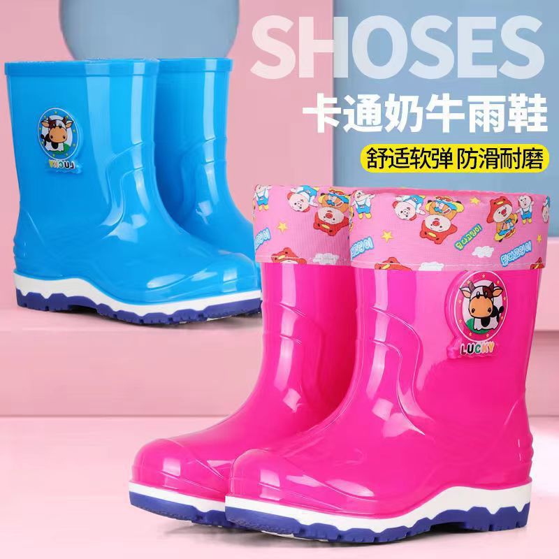 Children's Rain Boots for Girls and Boys, Cartoon Water Shoes for Kidsren, Non-Slip Rain Boots, Fleece-Lined, Four-Season Waterproof Rubber Shoes, Girls' Rain Boots