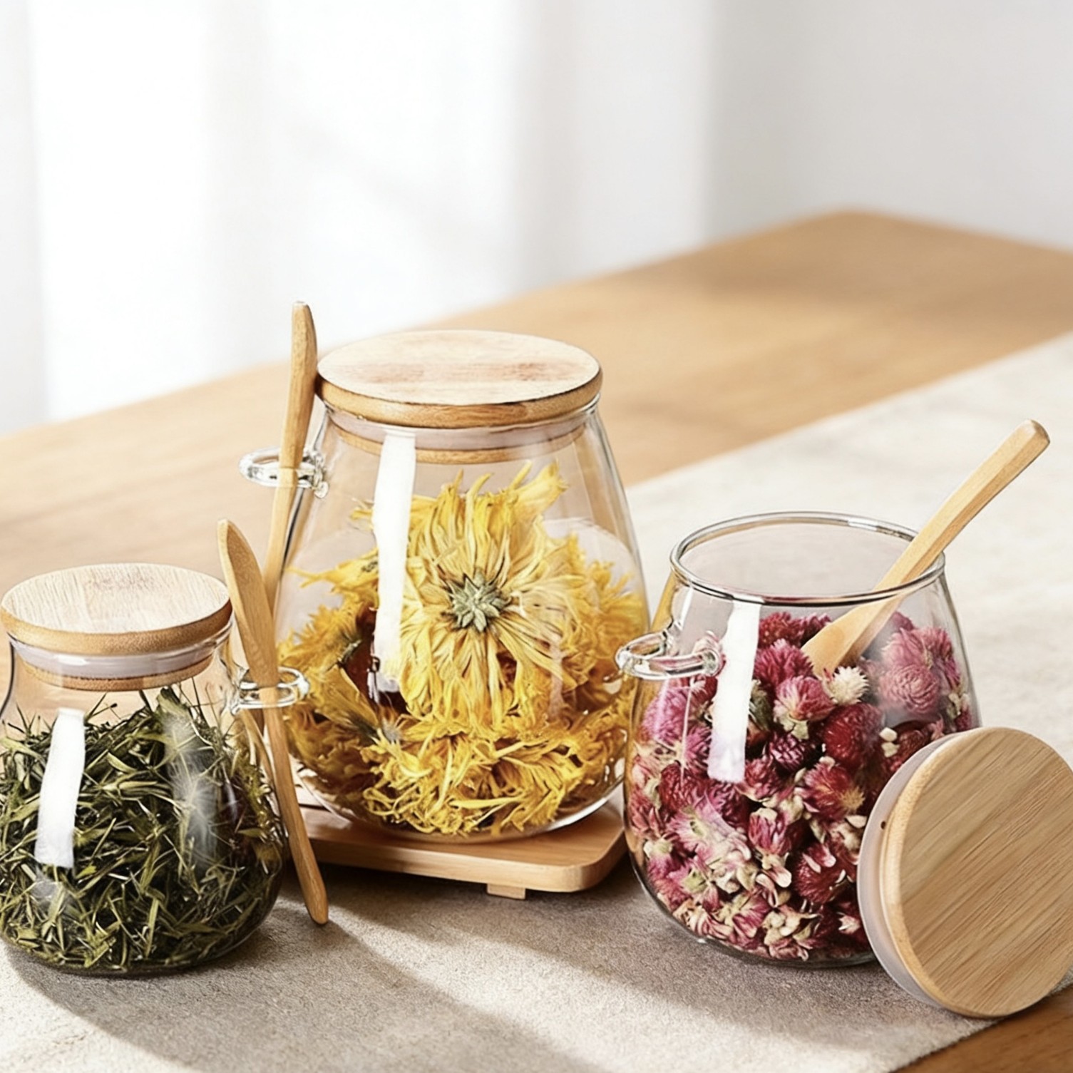 Instantáneo de alto contenido de borosilicato de vidrio con cucharas de granos de té sellado tanque de almacenamiento de vidrio transparente de varias especificaciones image 4
