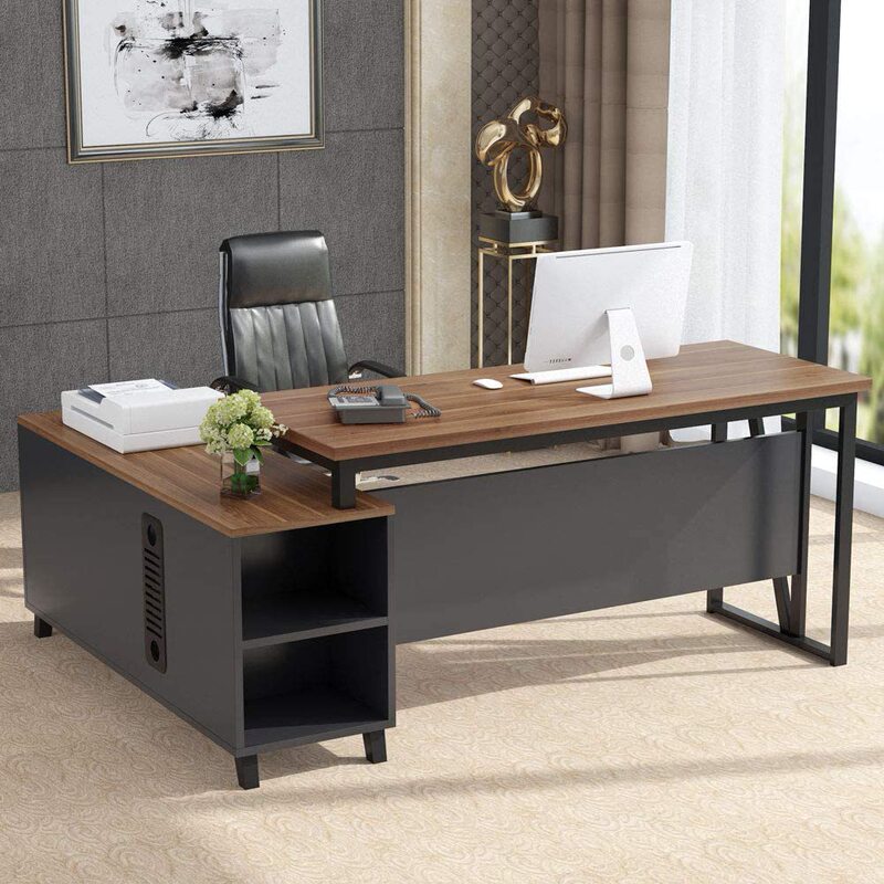Large L-Shaped Desk 55inch Executive Desk Computer Desk Workstation with 47inch Filing Cabinets