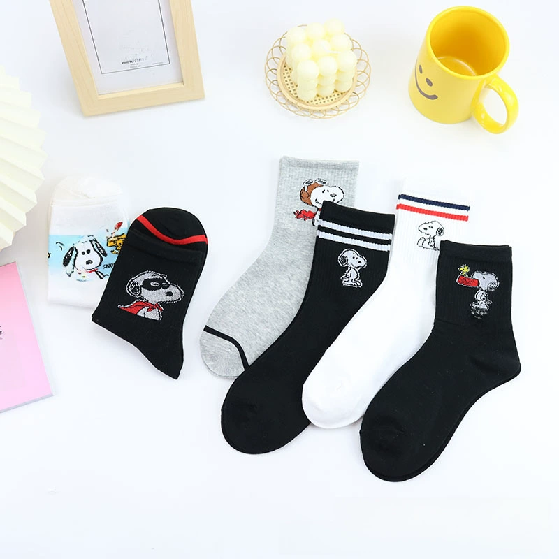 Nuby, spring white cartoon black brand knee socks, mid-length