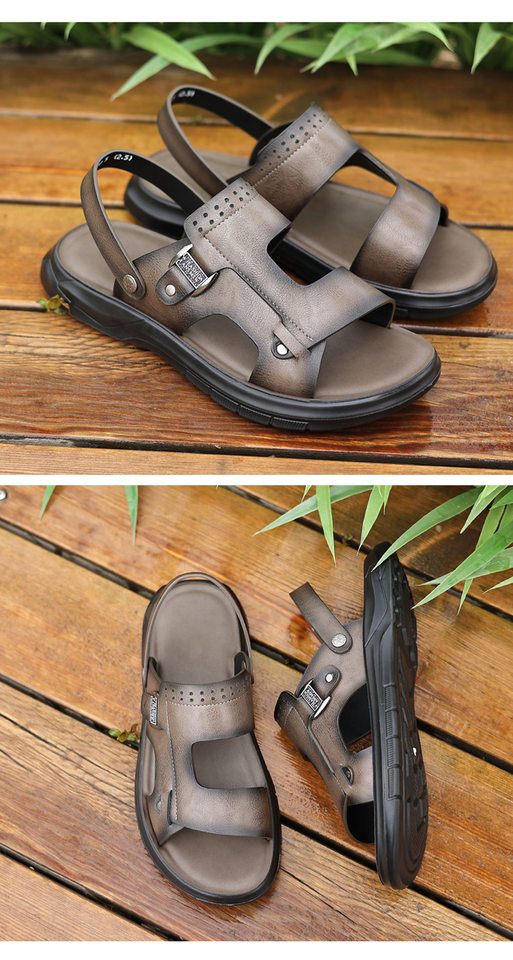 Dép sandal nam đế dày gót thấp 1–3 cm, mũi tròn hở ngón, thoáng khí, đi biển và đi chơi hằng ngày — Màu kaki, Màu nâu, màu xám chi tiết 24