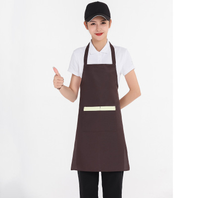 咖啡色圍裙定制印logo印字餐飲餐廳服務員女奶茶店水果店圍腰定做