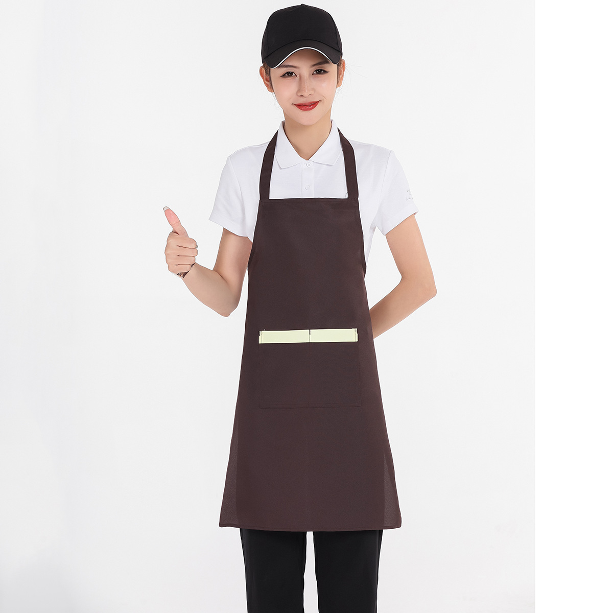 咖啡色圍裙定制印logo印字餐飲餐廳服務員女奶茶店水果店圍腰定做