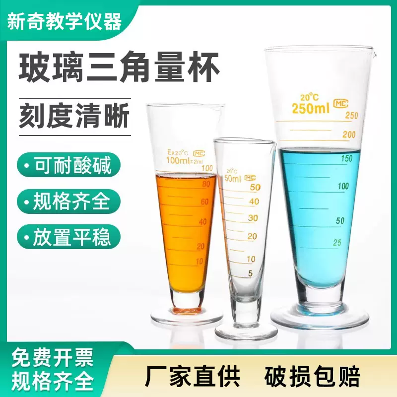 玻璃量杯20 25 50 100 250 500 1000ML带刻度三角锥形杯耐高温