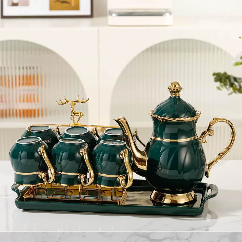 High-end ceramic tea set for living room for home use, tea cup, teapot, European style, light luxury style