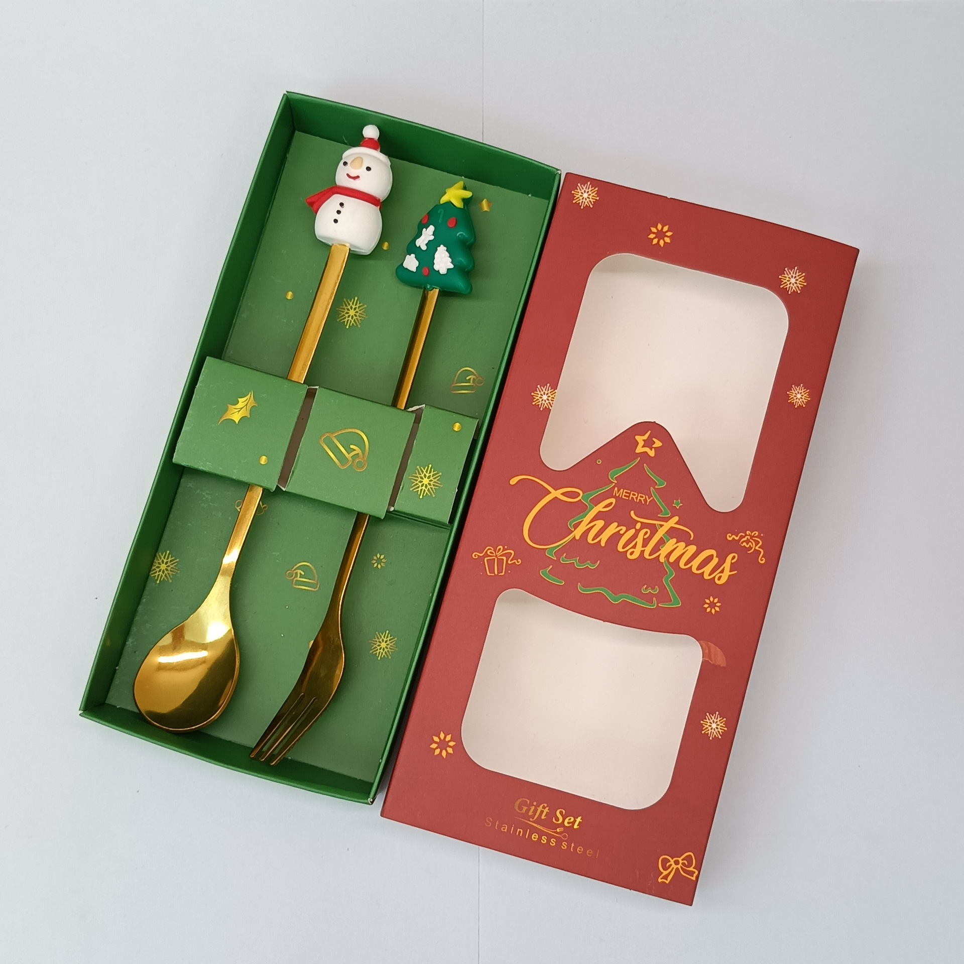Cuchara transfronteriza de acero inoxidable Santa Claus árbol cuchara de café postre tenedor de fruta muñeca cuchara tenedor vajilla juego de regalo image 10