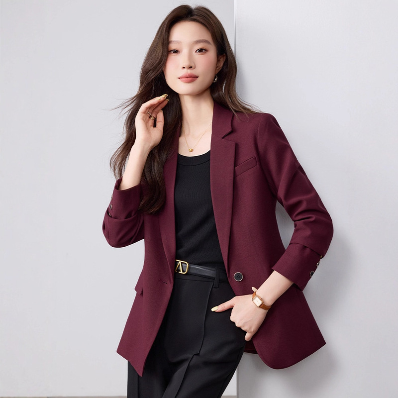 Burgundy Blazer for Women 2025 New Autum Professional Elegant High-End Top Women's Casual Small Suit