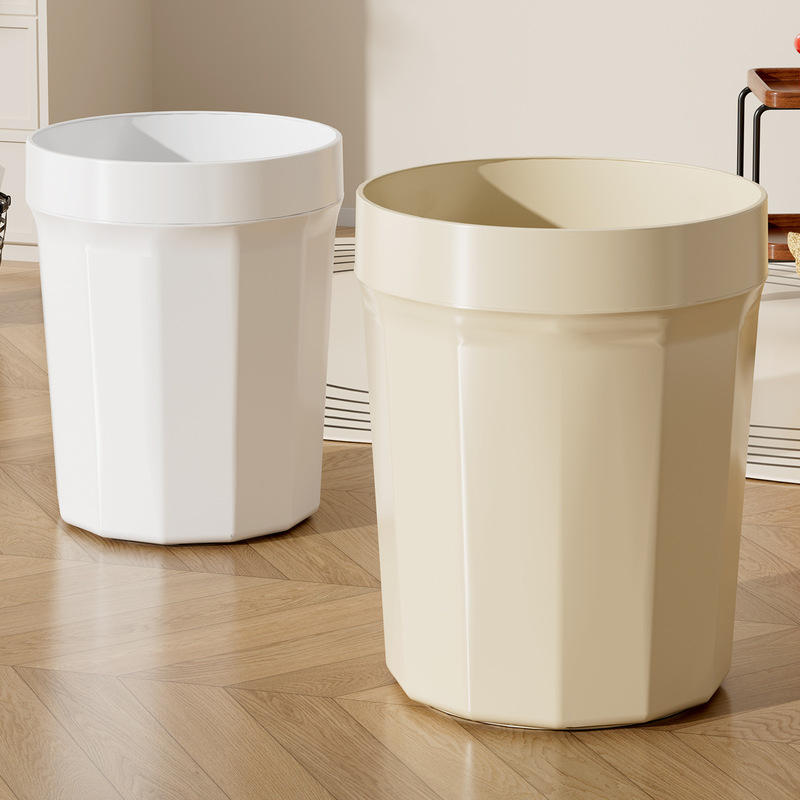 Trash can for home use in living room, bedroom, bathroom, kitchen, high aesthetic value, large size, large capacity, thickened plastic, cream-colored, simple design Trash can for home use in living room, bedroom, bathroom, kitchen, high aesthetic value, large size, large capacity, thickened plastic, cream-colored, simple design