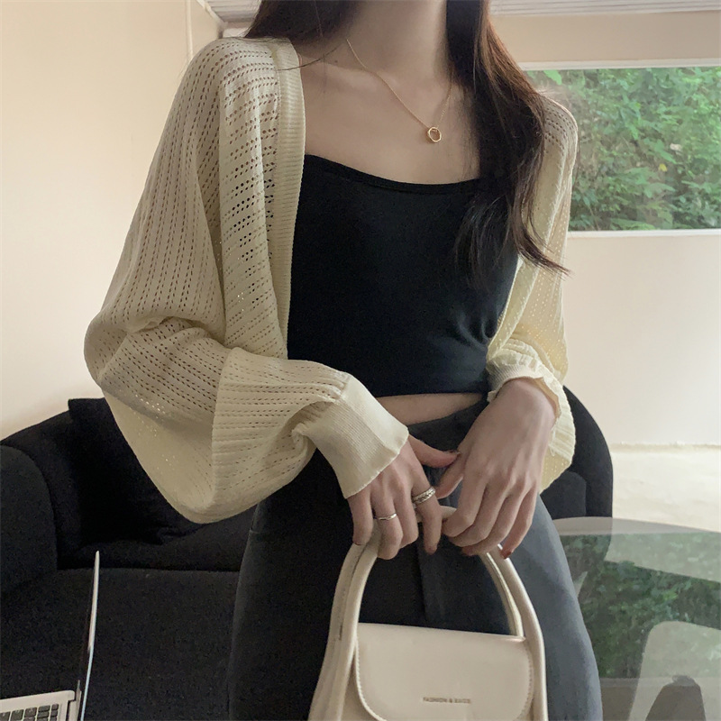 Knitted Blouse Women's Long-Sleeved Sun Protection Clothing with Suspenders Summer Short Outer Cardigan Jacket Small Fragrant Thin Top