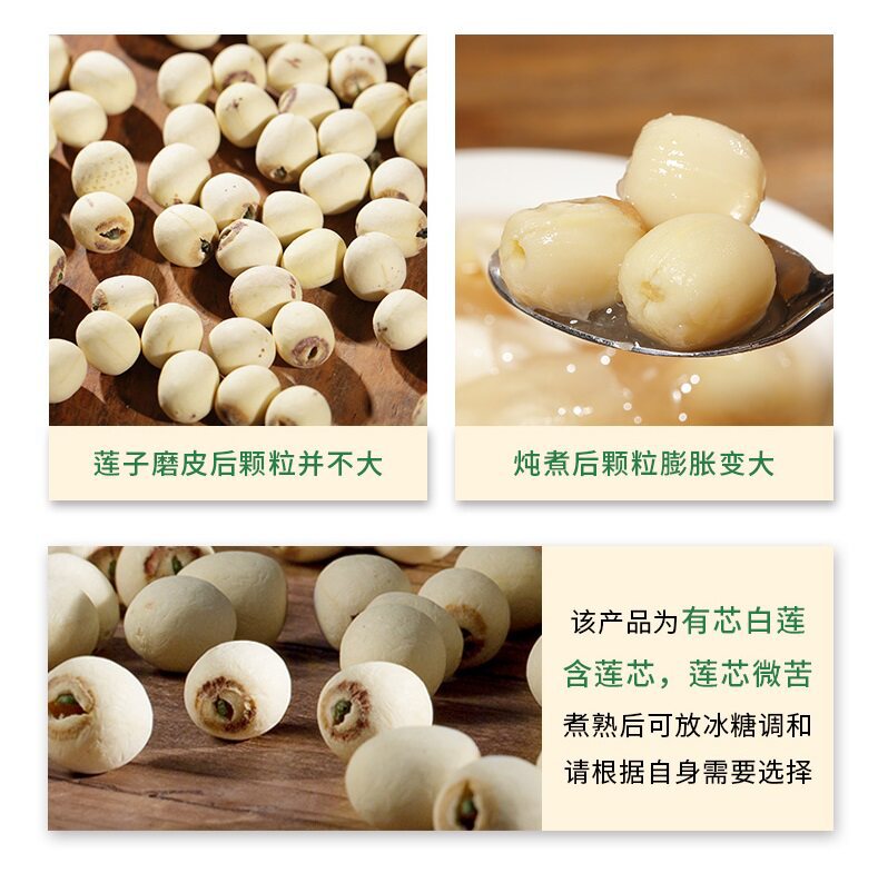 Dried Lotus Seeds with Core Bai Lian Zi 500g Wild White Lotus Seeds for Soup and Tea specifications