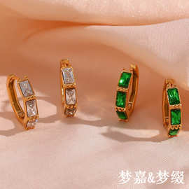 欧美ins时尚个性简约耳圈饰品女不锈钢小众设计锆石竹节耳环耳扣