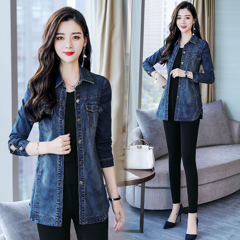 2023 new autumn Korean style autumn loose Denim clothes trench coat mid-length fashion spring and autumn Denim coat for women