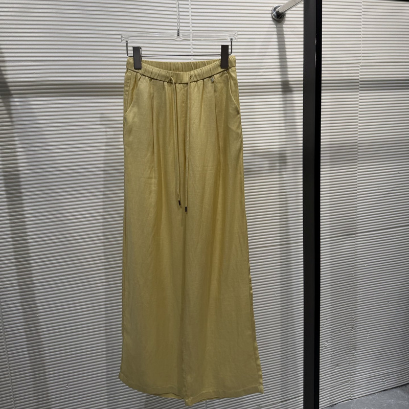 2026 Summer Casual Lazy Style Lemon Yellow Drawstring Elastic Waist Seam Line Lightweight Loose Straight Casual Pants for Women