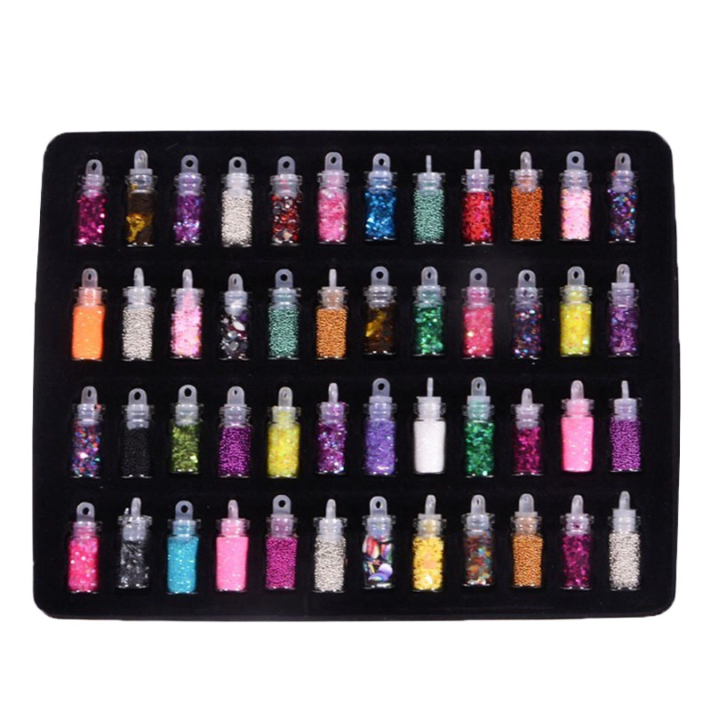 48-Color Glass Bottle Nail Art Jewelry Hexagonal Glitter Glitter Nail Decoration DIY Set Factory Direct Sale