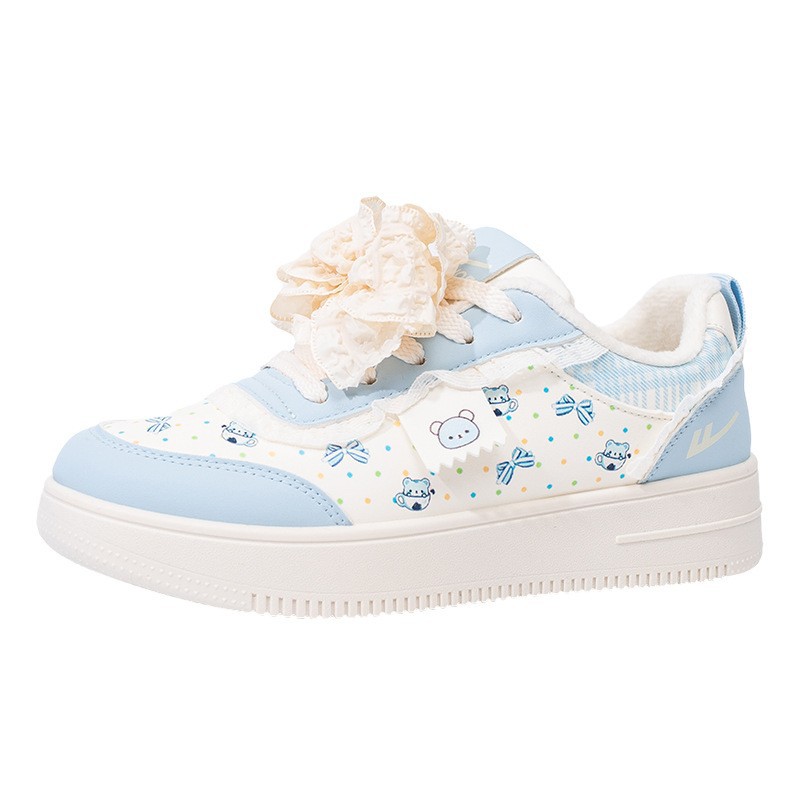 Retirada arco lindo zapatos de algodón invierno nuevo tipo de flores osos zapatos de suela gruesa universal pequeño viento fragante zapatos de skate para mujeres estudiantes