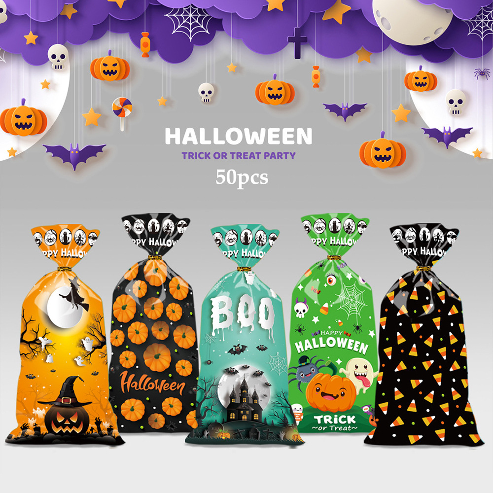 50个装万圣节小礼帽OPP平口袋雪花酥巧克力礼品袋 烘焙点心包装袋