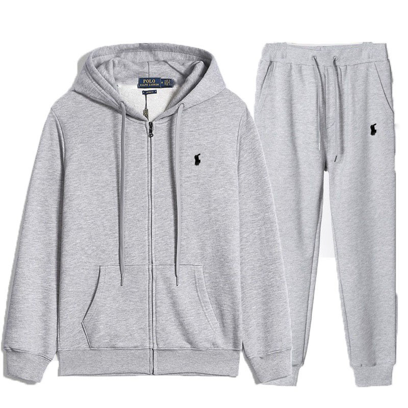 Autumn and winter collection: RL brand embroidered pony logo fleece zip-up hoodie, men's hooded sweatshirt, and fleece-lined cardigan set