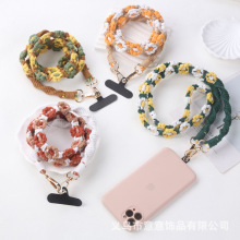 波西米亚编织花朵手机挂绳雏菊花斜跨挂脖手机链相机背带改造包带