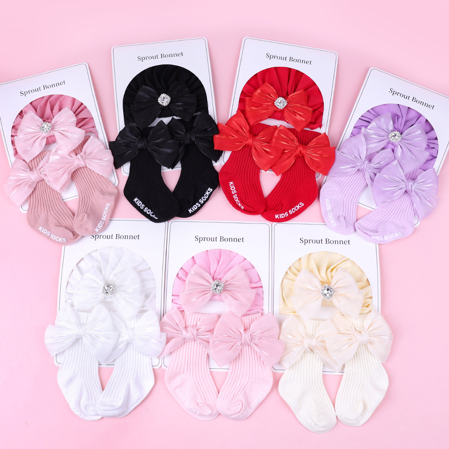 Children's lace diamond hat for new born with bow