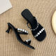 French Style Rhinestone Thick Heel Sandals Women's Outer Wear 2025 New Summer Women's Shoes with Skirt Slippers Black High Heel Sandals