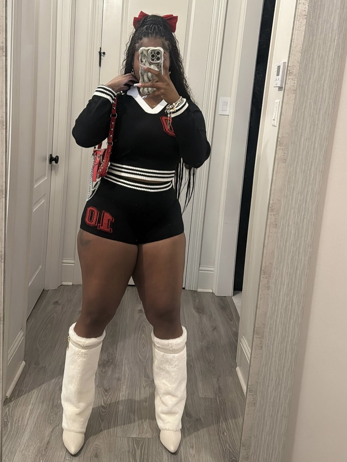 欧美跨境新款秋季学院风翻领少女撞色弹力长袖上衣短裤套装女