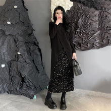 套装大码肚藏肉两件套遮亮片裙子春秋胖臀mm上衣半身裙裙女包炸街