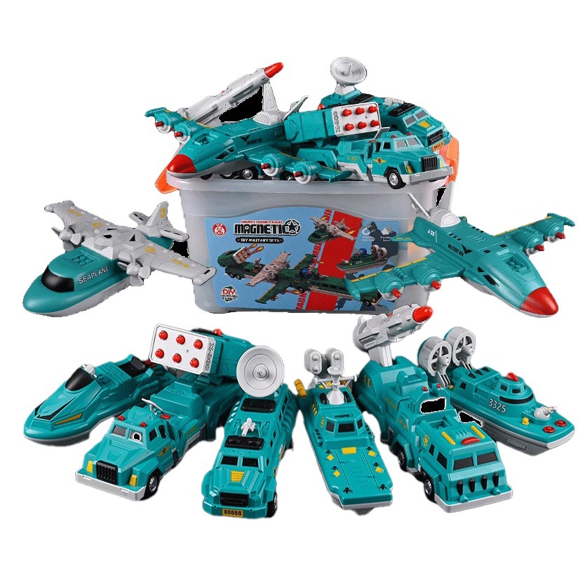 Robot de deformación magnética genuina para niños al por mayor, bloques de construcción de diamantes, juguetes magnéticos para niños, vehículos de ingeniería de ensamblaje magnético