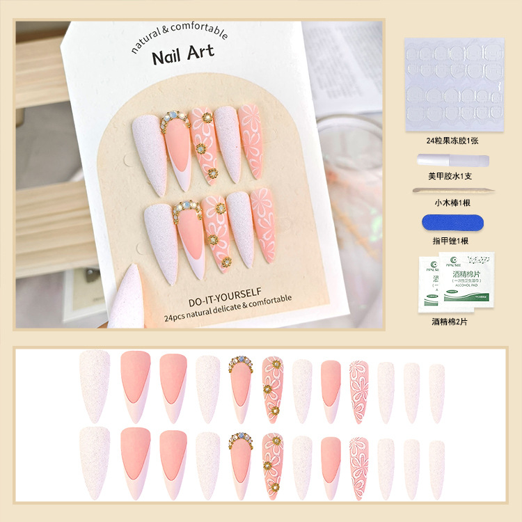 Puntas de uñas postizas de moda europeas y americanas, nuevas pegatinas de uñas postizas para comercio exterior, 24 piezas de uñas postizas hechas a mano.