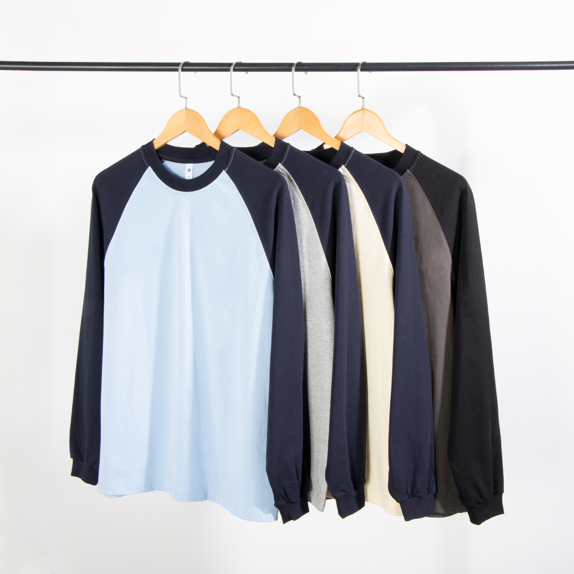 Camiseta de manga larga con cuello redondo de moda 2024 para hombre y mujer, ajuste holgado, algodón puro, top casual raglán de manga corta con bloques de color, algodón peinado.