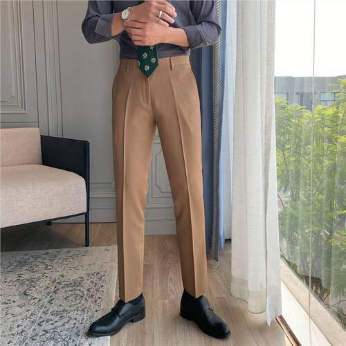 Casual Suit Pants for Men, Korean Style Trendy Straight Leg Nine-Foot Tailored Slim Fit West Pants for Men, British Business Formal Suit Trousers
