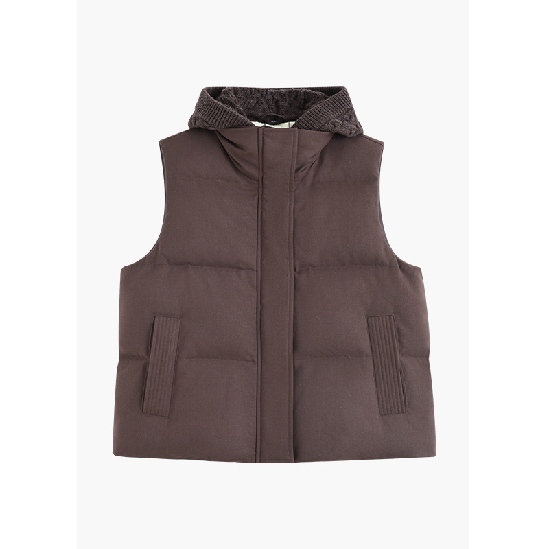 Designed Splicing Hooded Sleeveless Vest down Jacket for Women 2025 Autumn and Winter Style Slimming Look 90 White Duck down Jacket