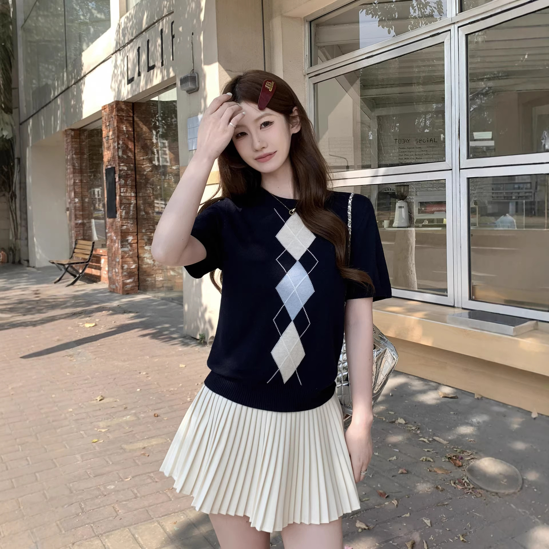 High-End Coffee-Colored Striped Sweater for Women, Autumn Lapel Temperament Knitted Casual Long-Sleeved Jacket