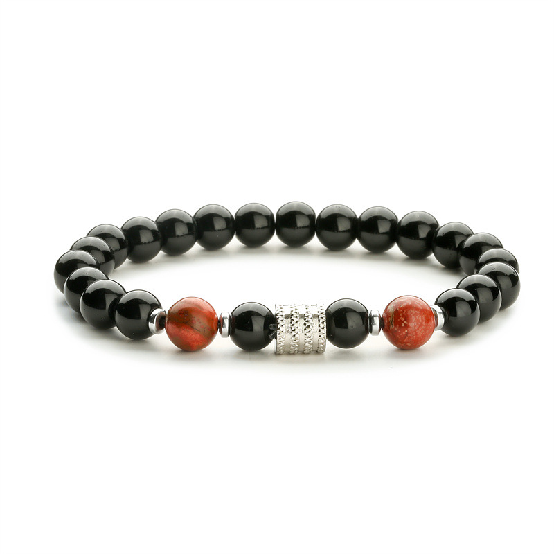 Nueva venta caliente transfronteriza de acero inoxidable ojo de tigre obsidiana cuentas negras brillantes pulsera de los hombres pulsera de piedra natural pulsera de los hombres y las mujeres