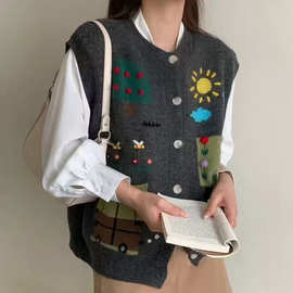 秋冬季新款学院风盐系针织毛衣马甲设计感小众叠穿背心开衫外套女