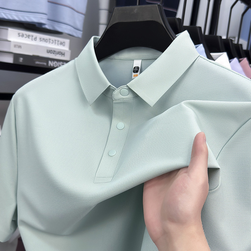High-Quality 10A Antibacterial Seamless Men's Polo Shirt Summer Business Casual Solid Color Turn-Down Collar Ice Silk Half-Sleeve T-Shirt