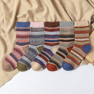 Amazon Cross-border Special for Winter Curry Color Striped Rabbit Wool Socks Thickened Warm Ethnic Socks