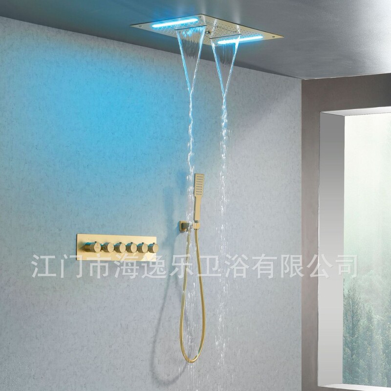 600*400mm Canopy Shower Set Led Light All-Copper Constant Temperature Concealed Luxury Multi-Function Knob Switch