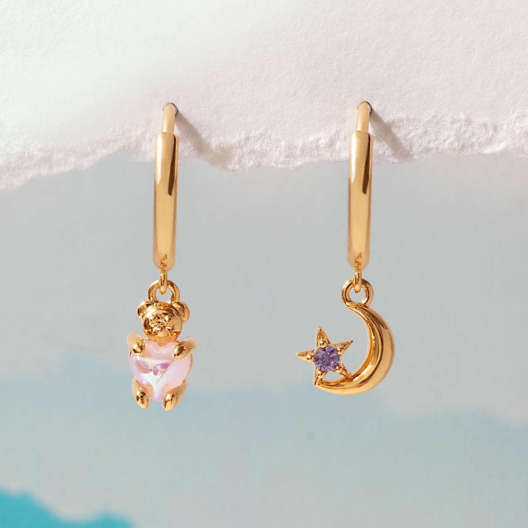 Fashion Moon Bear Brass Earrings Inlay Zircon Copper Earrings